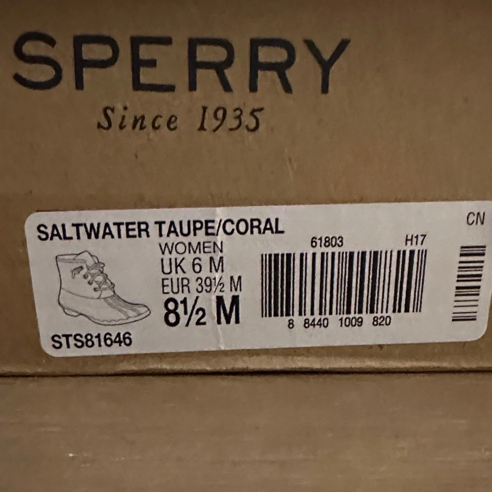 Sperry Saltwater Taupe & Coral Duck Boots 8.5 - Picture 4 of 8